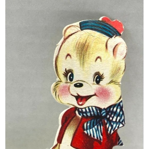 Vintage Valentines Day Greeting Card Bear With Me Anthropomorphic Bear 40s - Picture 6 of 6
